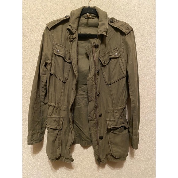 Olive Green Military Style Free People Utility Jacket - Picture 2 of 9